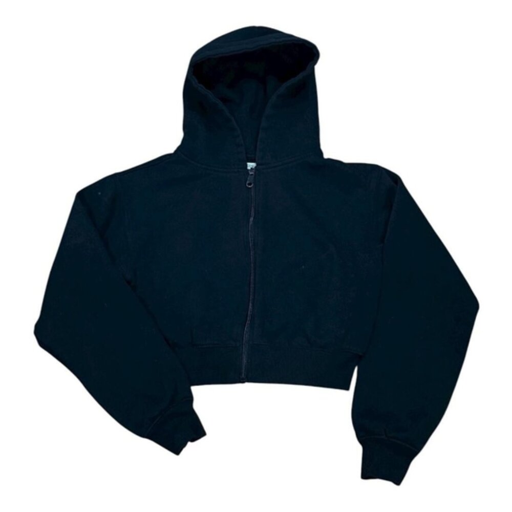 Ardene Hoodie Womens XS Black Cropped Zip Up Sweatshirt Hooded Full Zip Fleece
